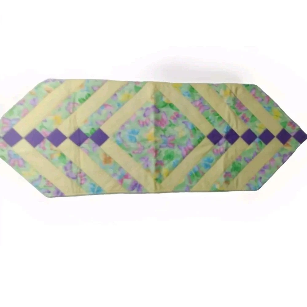 Handmade Quilted Table Runner Butterfly‎ Print Purple Accents Spring Decor